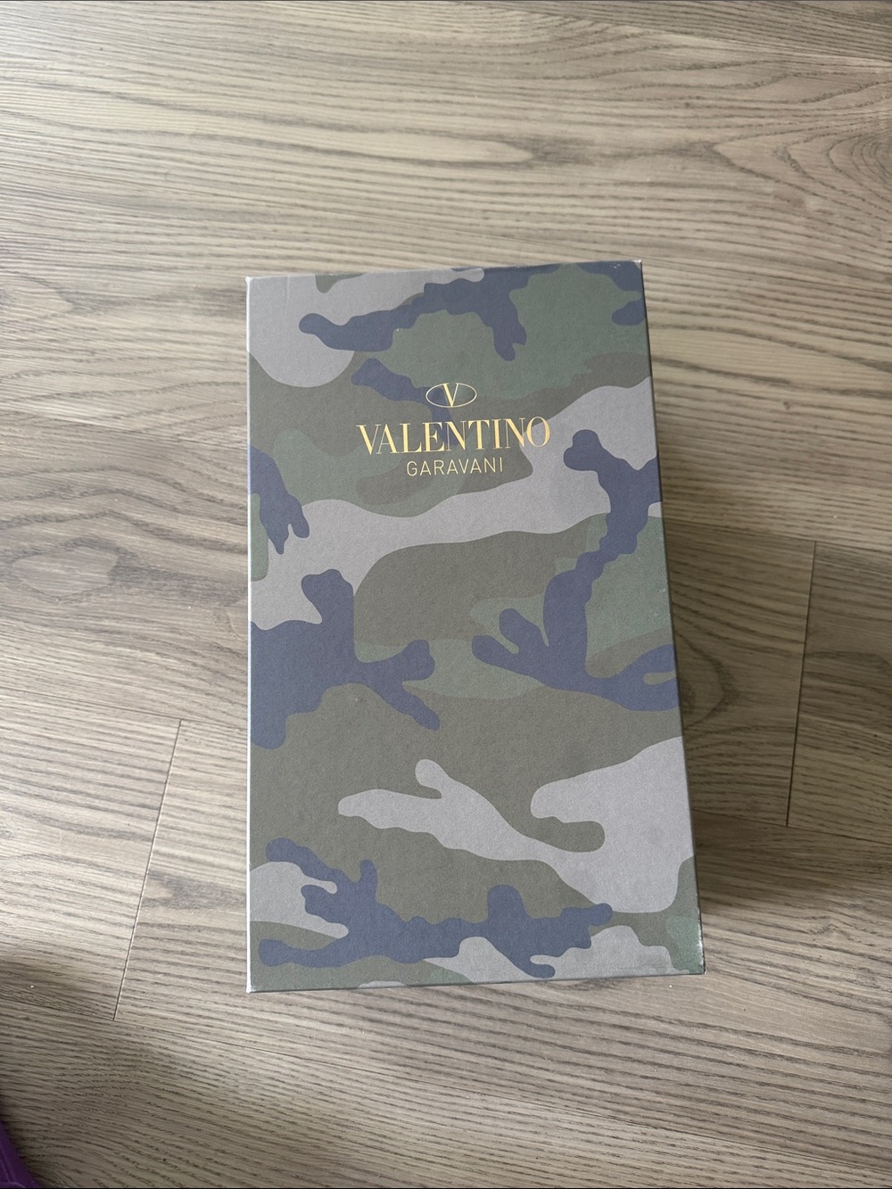 Valentino Camouflage EMPTY SHOES Box in Green, Gray & Blue with Gold Logo